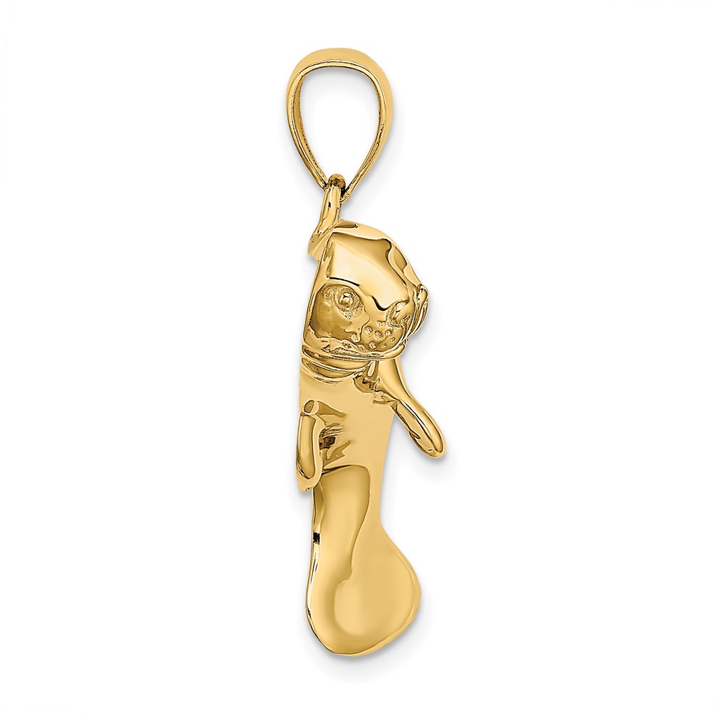 14K 2-D /Polished Swimming Manatee Charm (K7997)
