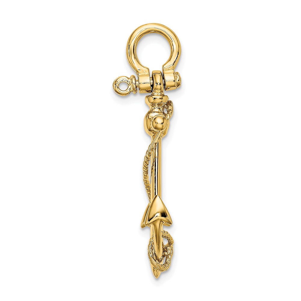 14K 3-D Anchor W/Long T Bar and Shackle Bail Charm (K8000)