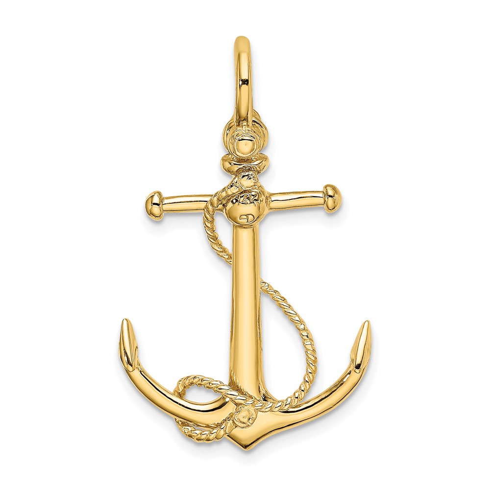 14K 3-D Anchor W/Long T Bar and Shackle Bail Charm (K8000)