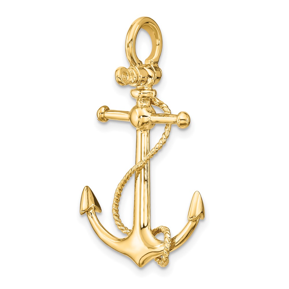 14K 3-D Anchor W/Long T Bar and Shackle Bail Charm (K8000)