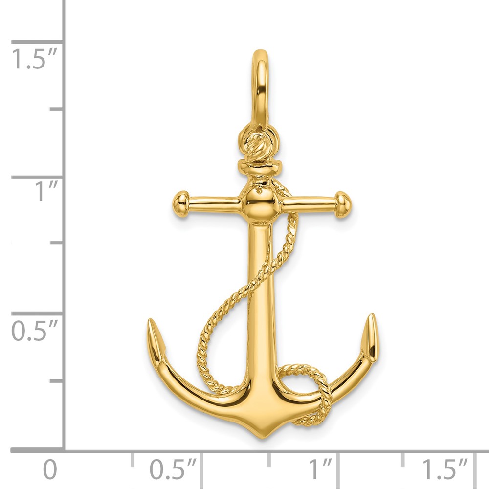 14K 3-D Anchor W/Long T Bar and Shackle Bail Charm (K8000)