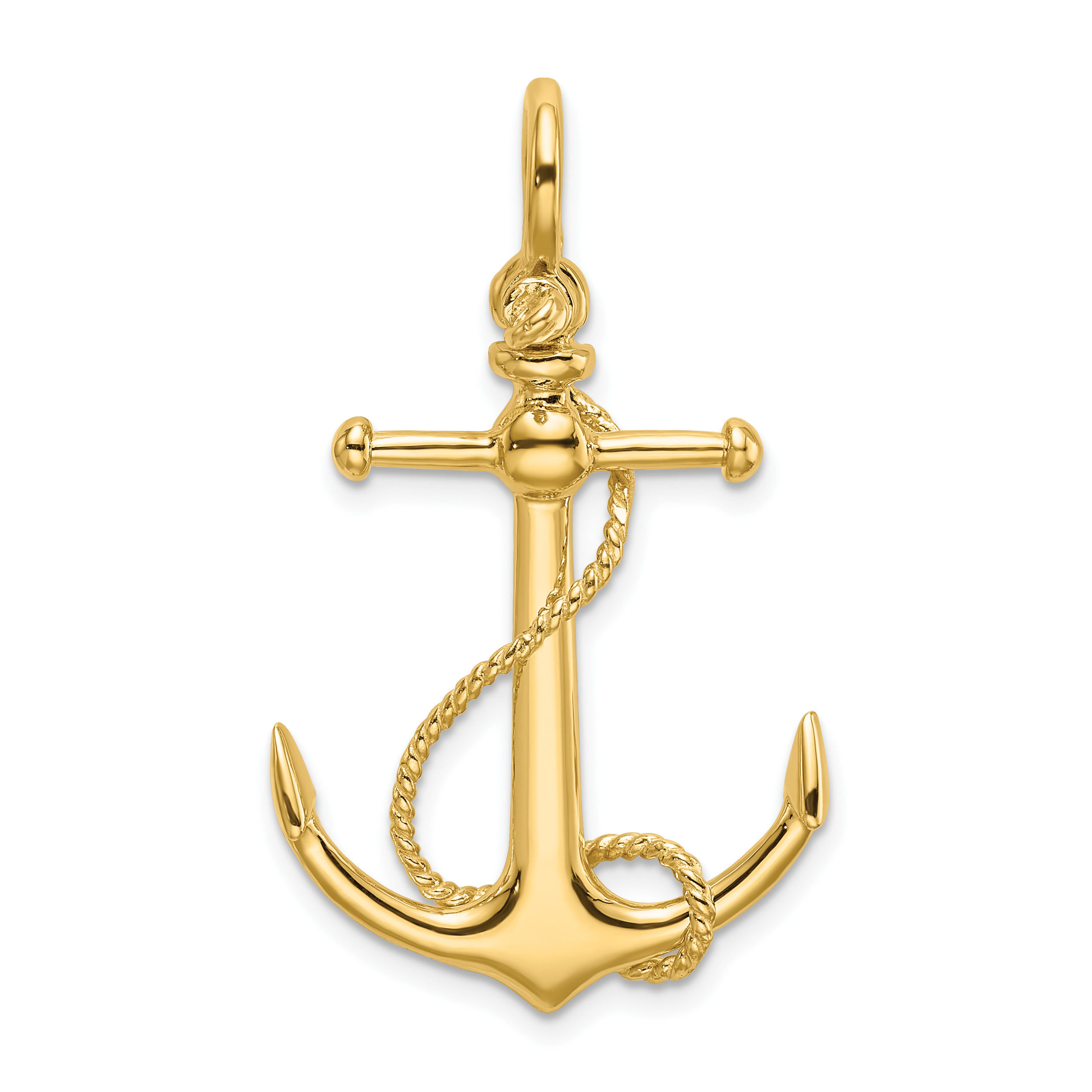 14K 3-D Anchor W/Long T Bar and Shackle Bail Charm (K8000)