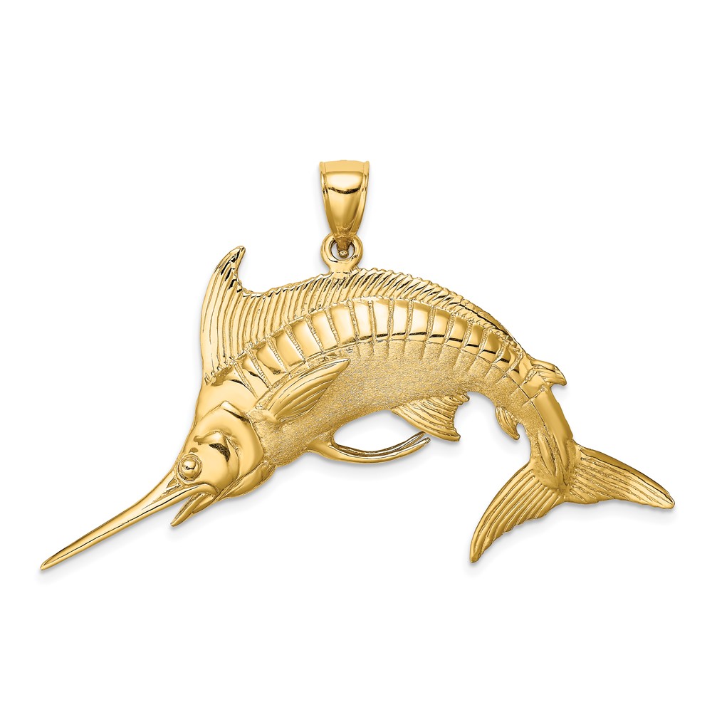 14K 3-D Polished /Satin Blue Marlin Charm (K8013)
