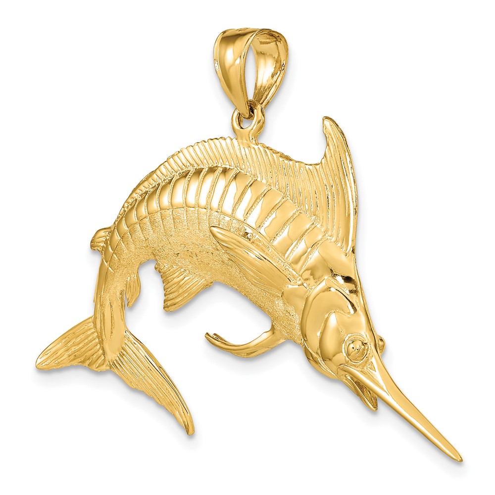 14K 3-D Polished /Satin Blue Marlin Charm (K8013)