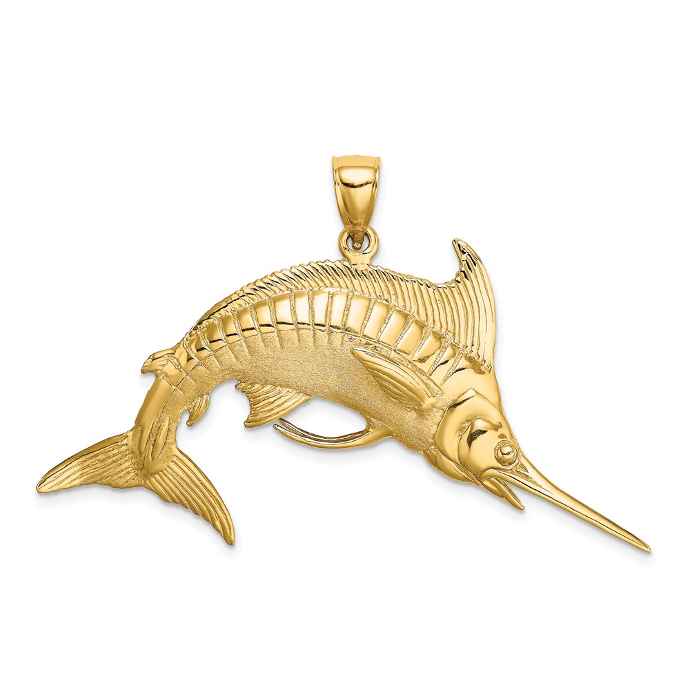 14K 3-D Polished /Satin Blue Marlin Charm (K8013)