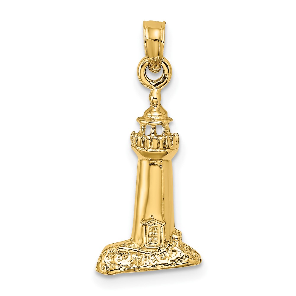 14K 2-D Polished and Textured Lighthouse Charm (K8019)
