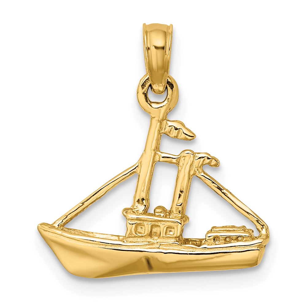 14K 3-D Cargo Ship W/ Tug Boat Charm (K8099)