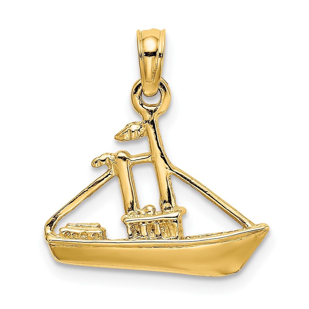 14K 3-D Cargo Ship W/ Tug Boat Charm (K8099)