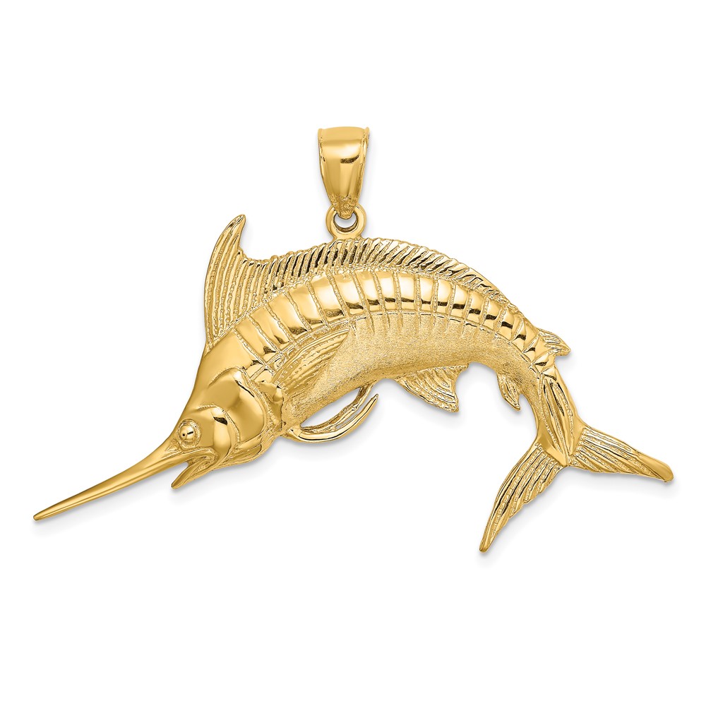 14K 2-D Polished /Satin Blue Marlin Charm (K8109)