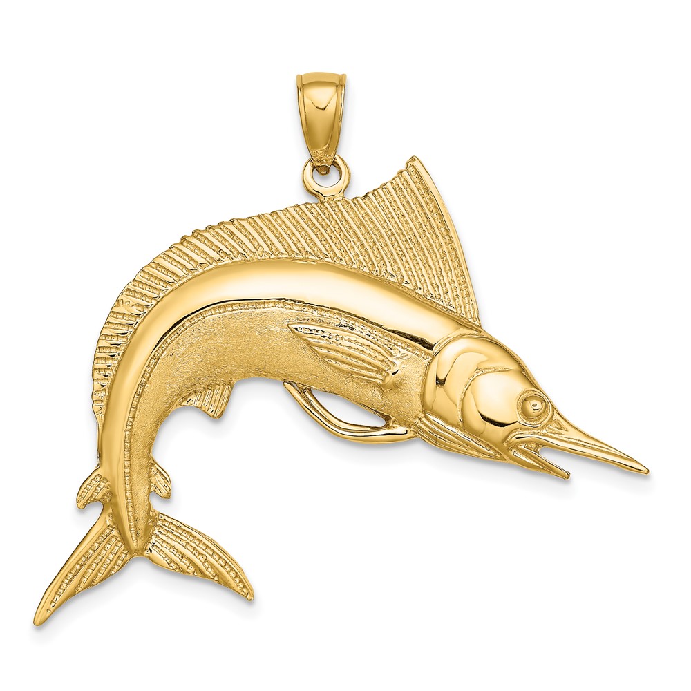 14K 2-D Polished / Satin STRIPED MARLIN Charm (K8112)