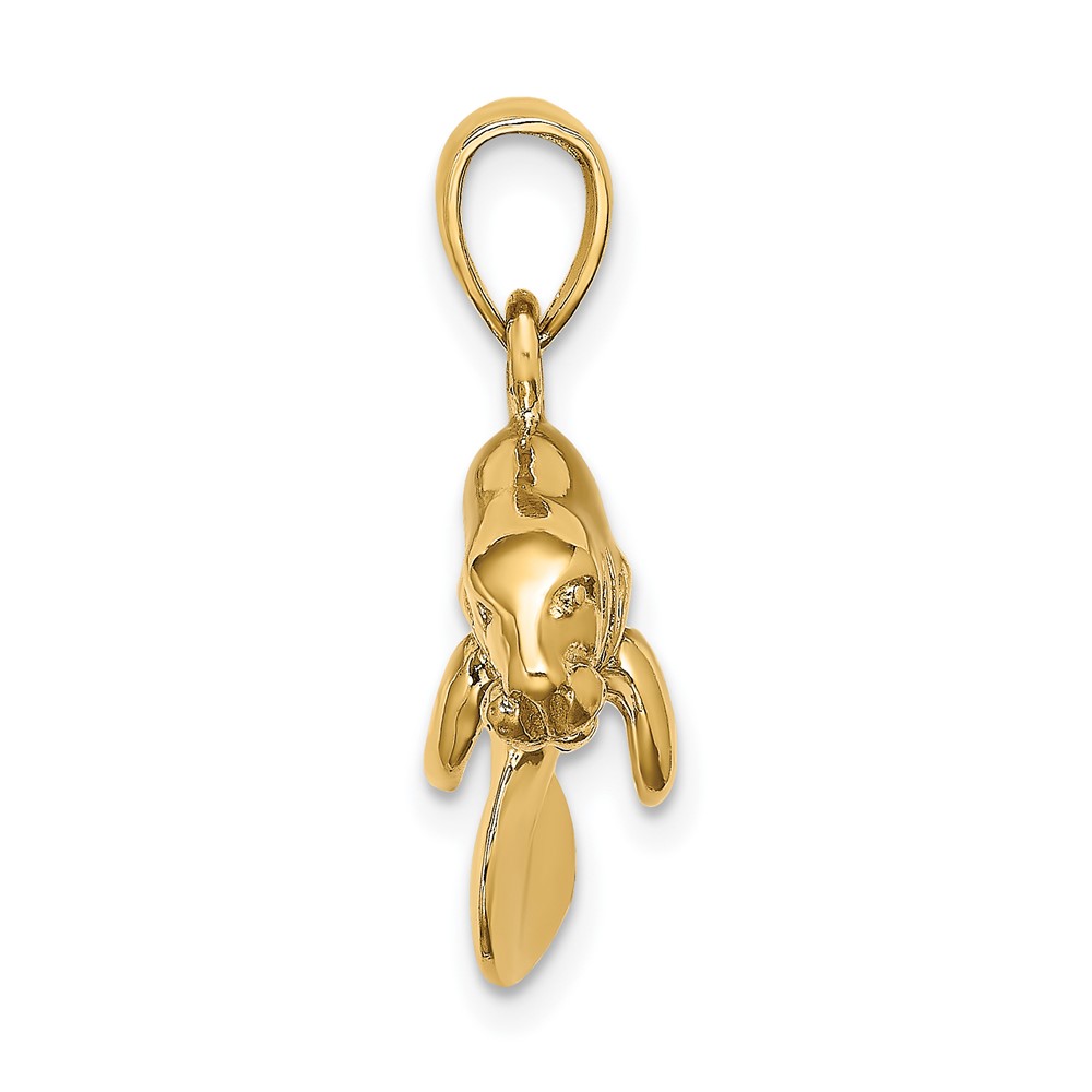 14K 3-D Polished Swimming Manatee Charm (K8120)