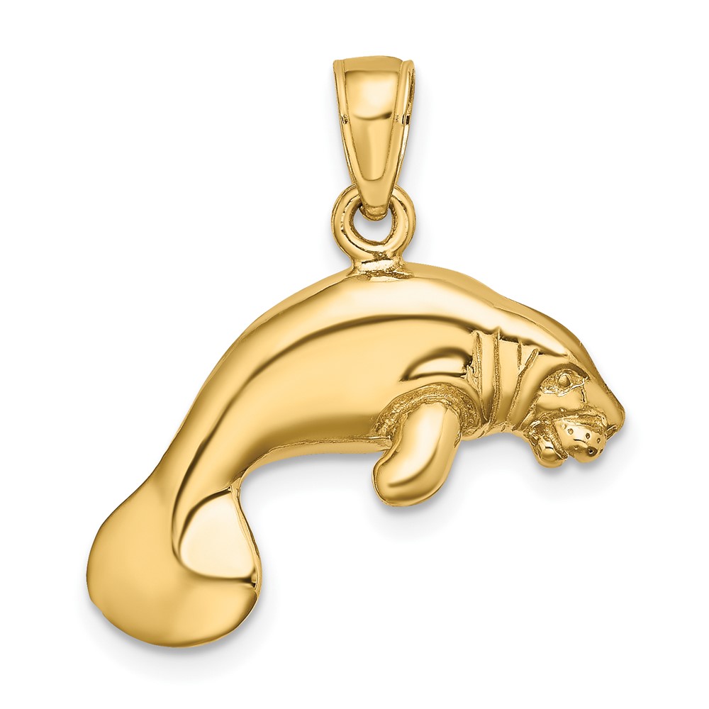 14K 3-D Polished Swimming Manatee Charm (K8120)