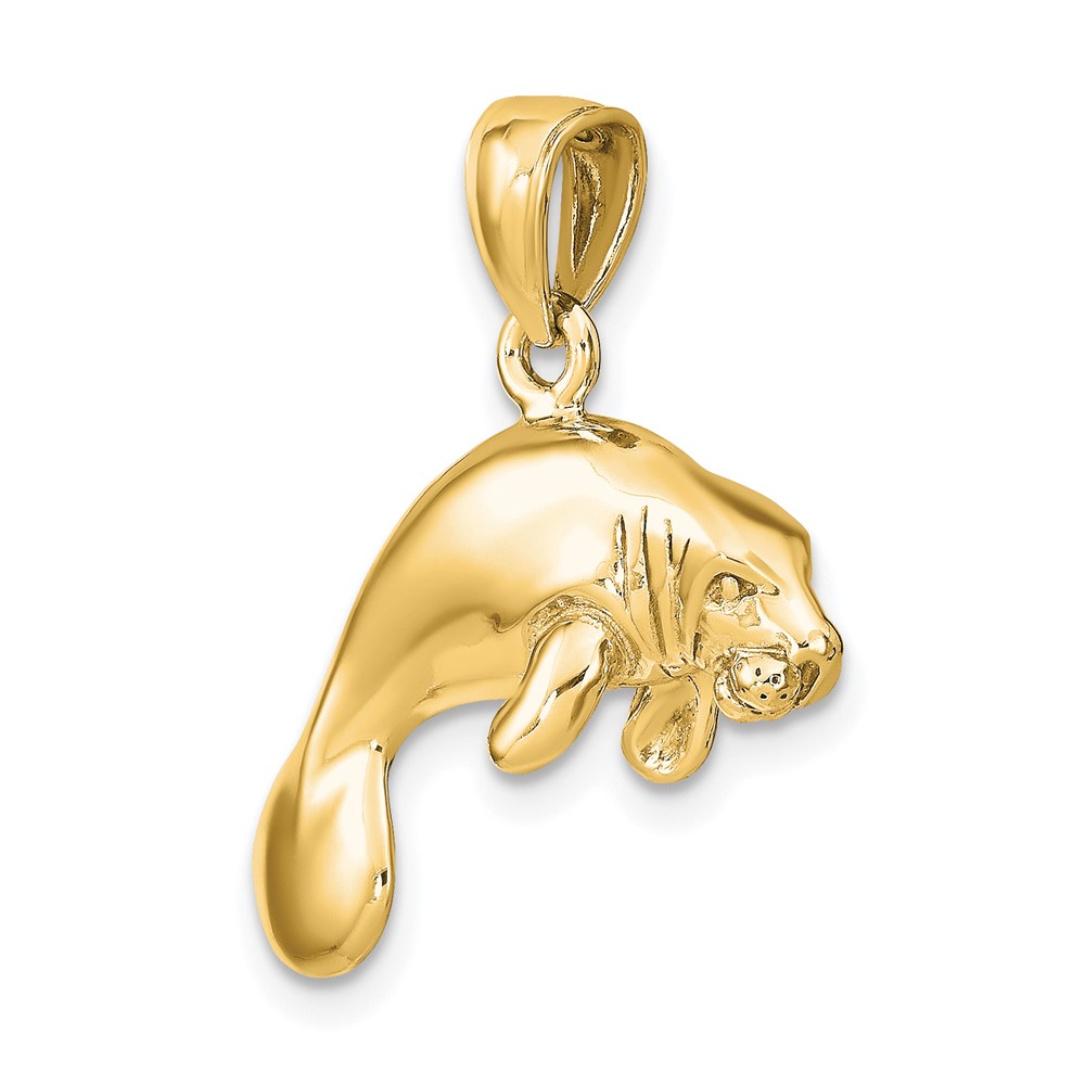 14K 3-D Polished Swimming Manatee Charm (K8120)