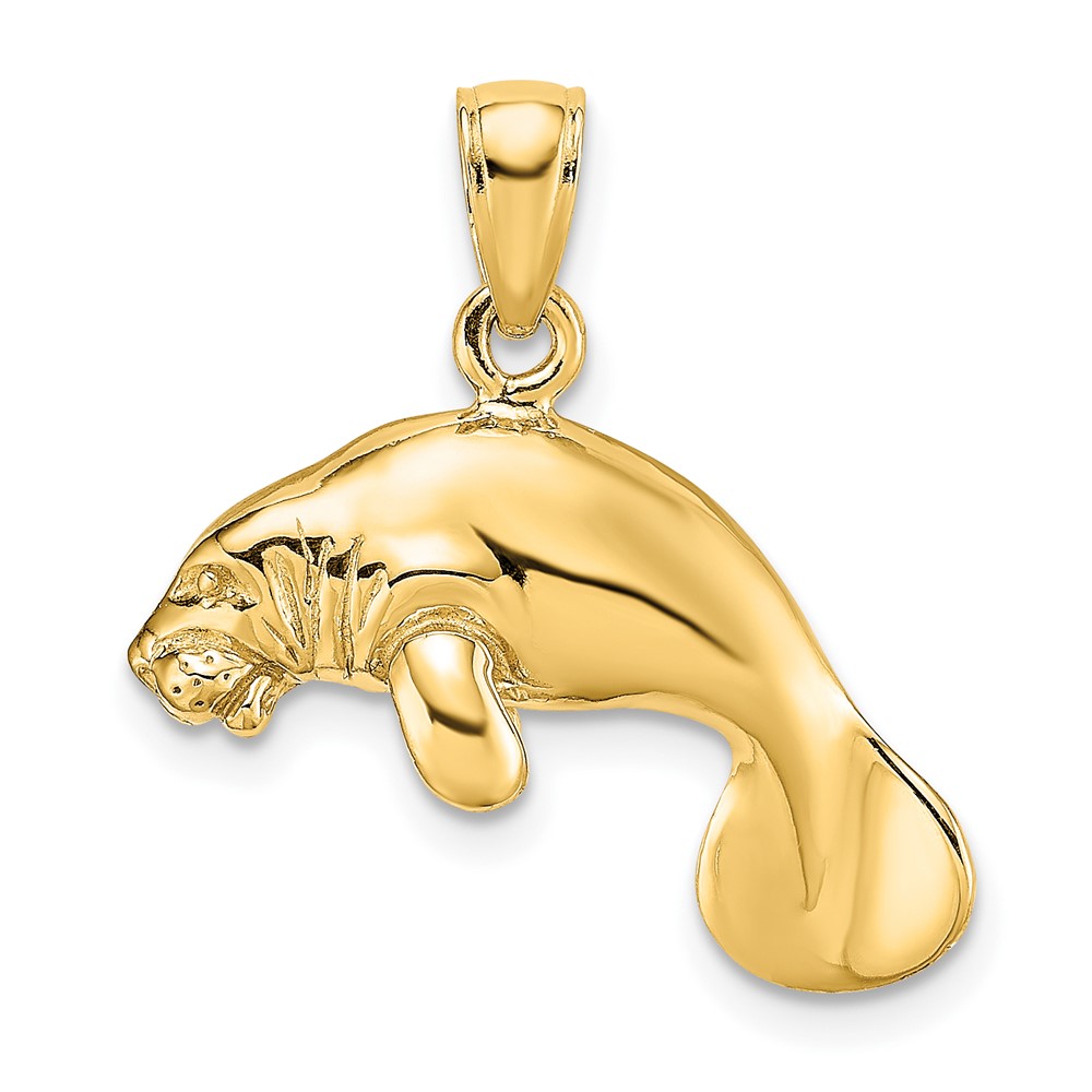 14K 3-D Polished Swimming Manatee Charm (K8120)