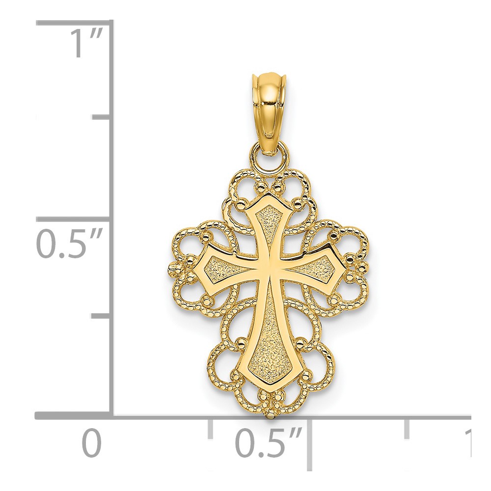 14K Beaded Lace Trim Cross Charm (K8324)