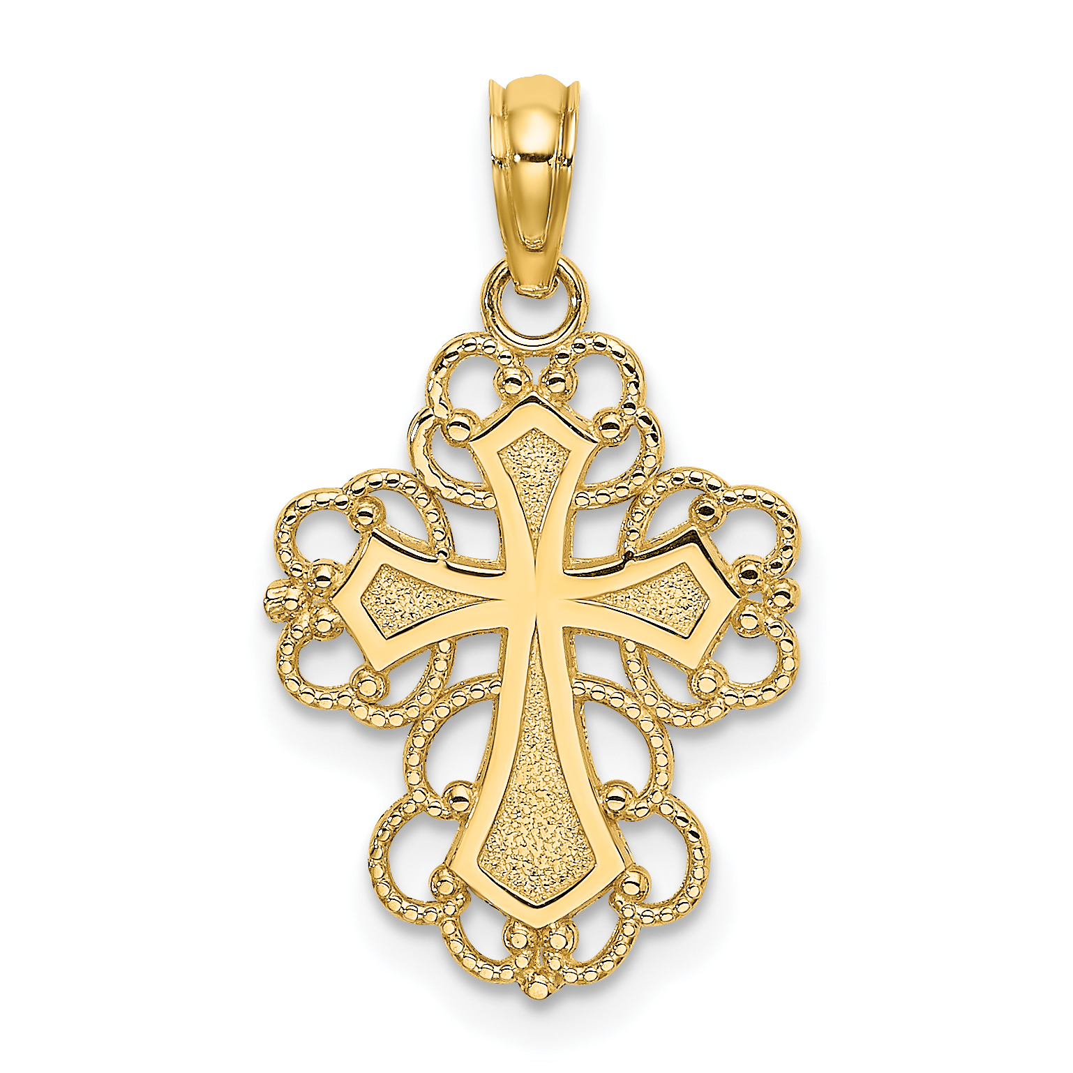 14K Beaded Lace Trim Cross Charm (K8324)
