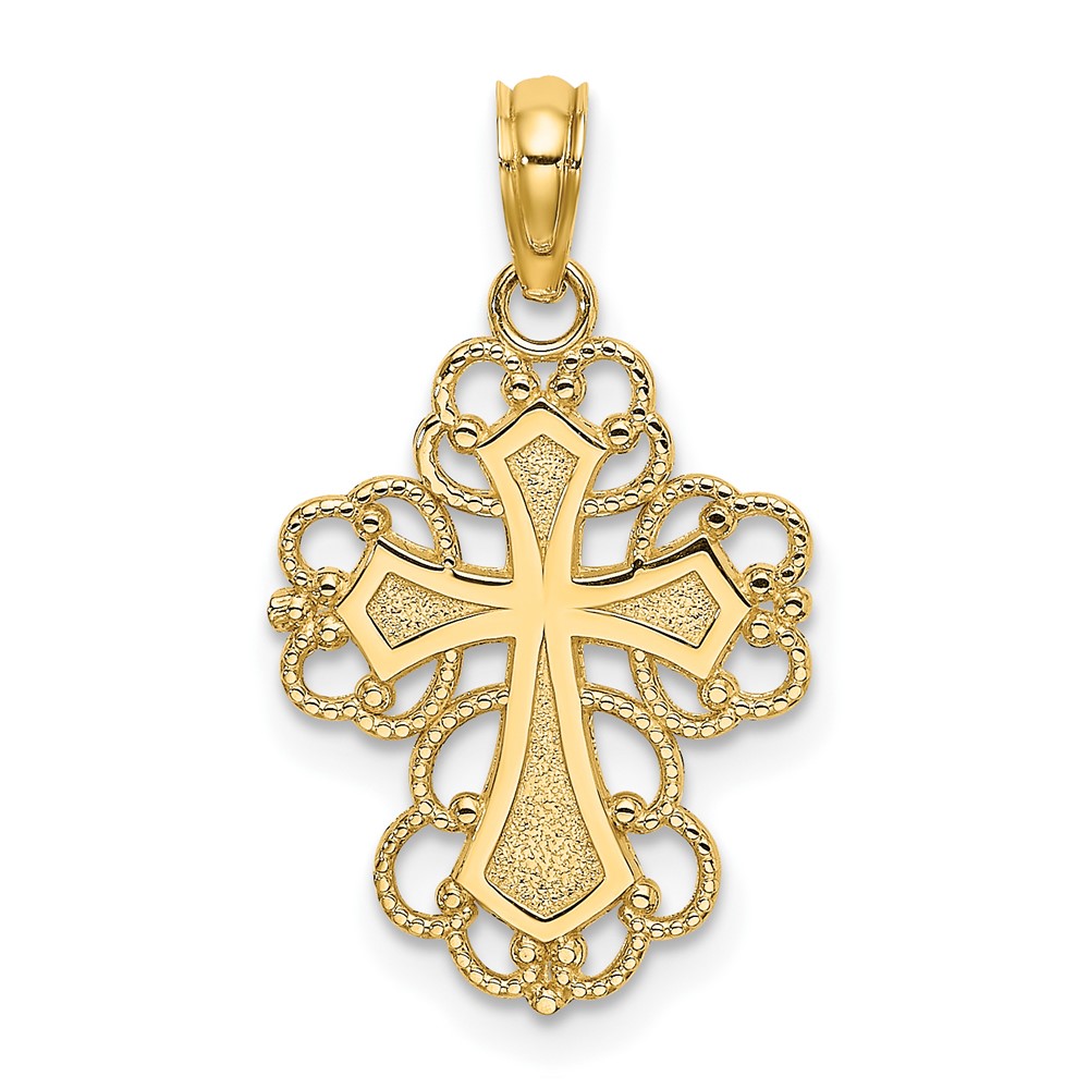 14K Beaded Lace Trim Cross Charm (K8324)