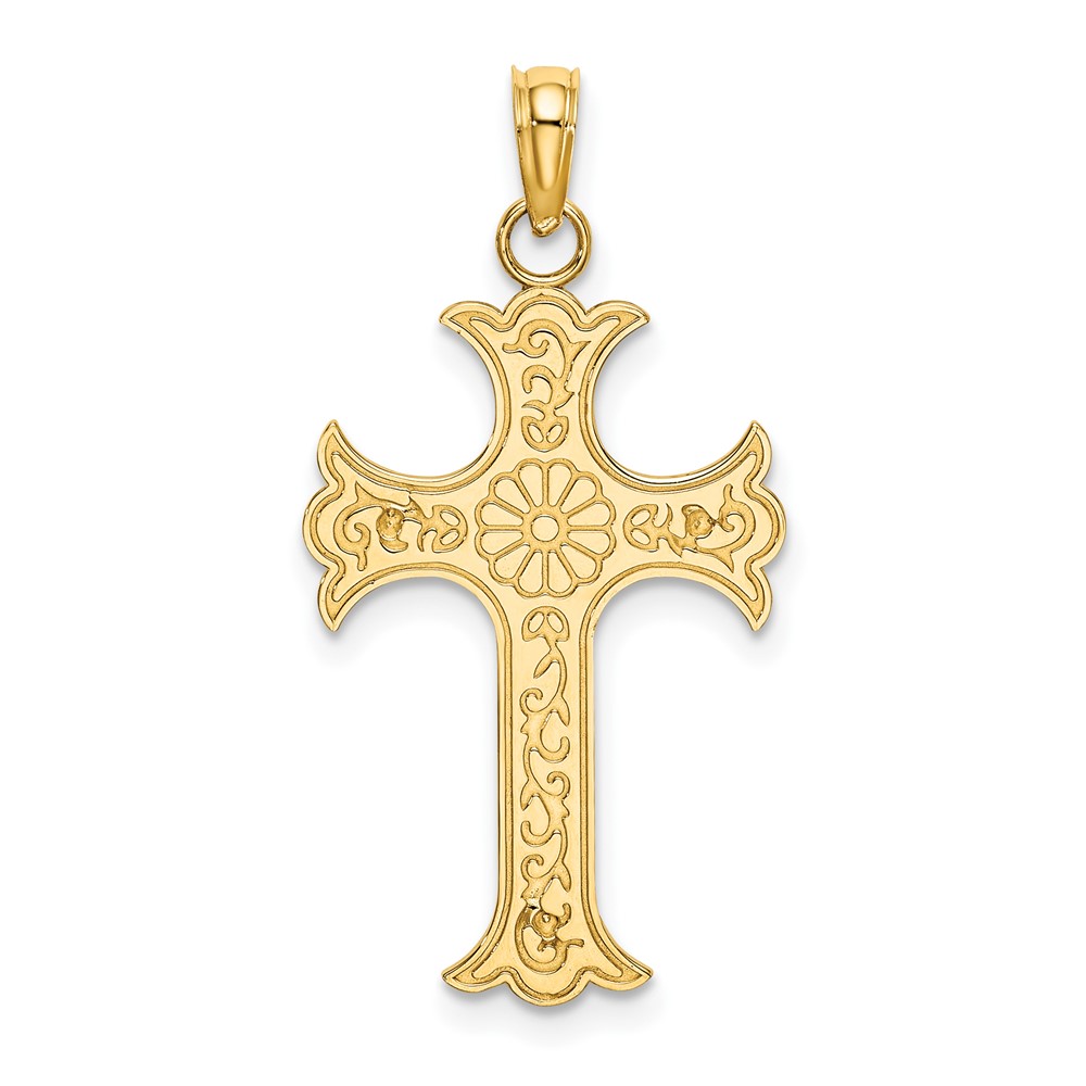 14K Double Sided Engraved Cross Charm (K8325)