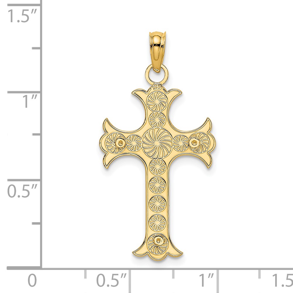 14K Double Sided Engraved Cross Charm (K8325)