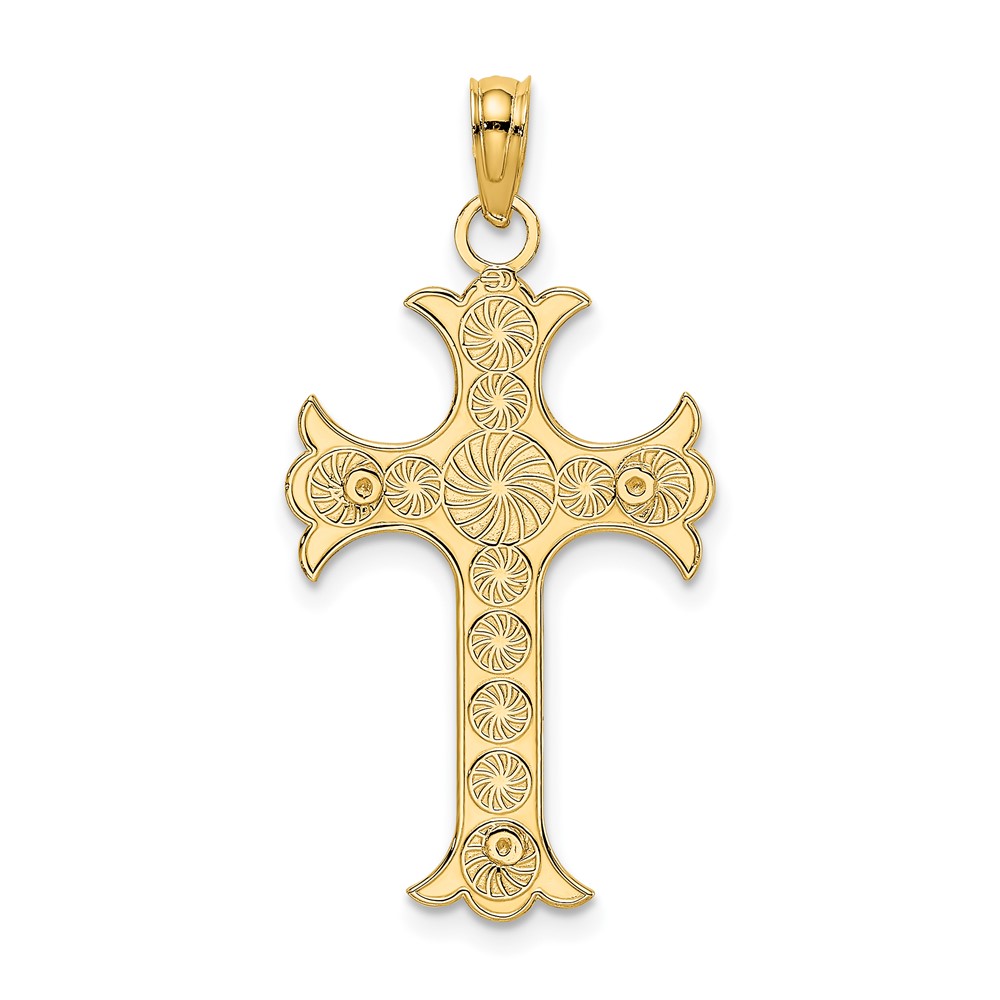 14K Double Sided Engraved Cross Charm (K8325)