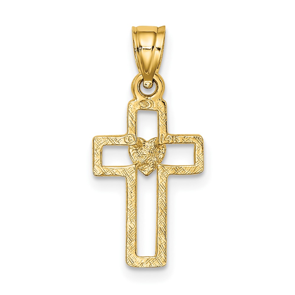 14K Cut-Out Cross w/ Heart Charm (K8331)