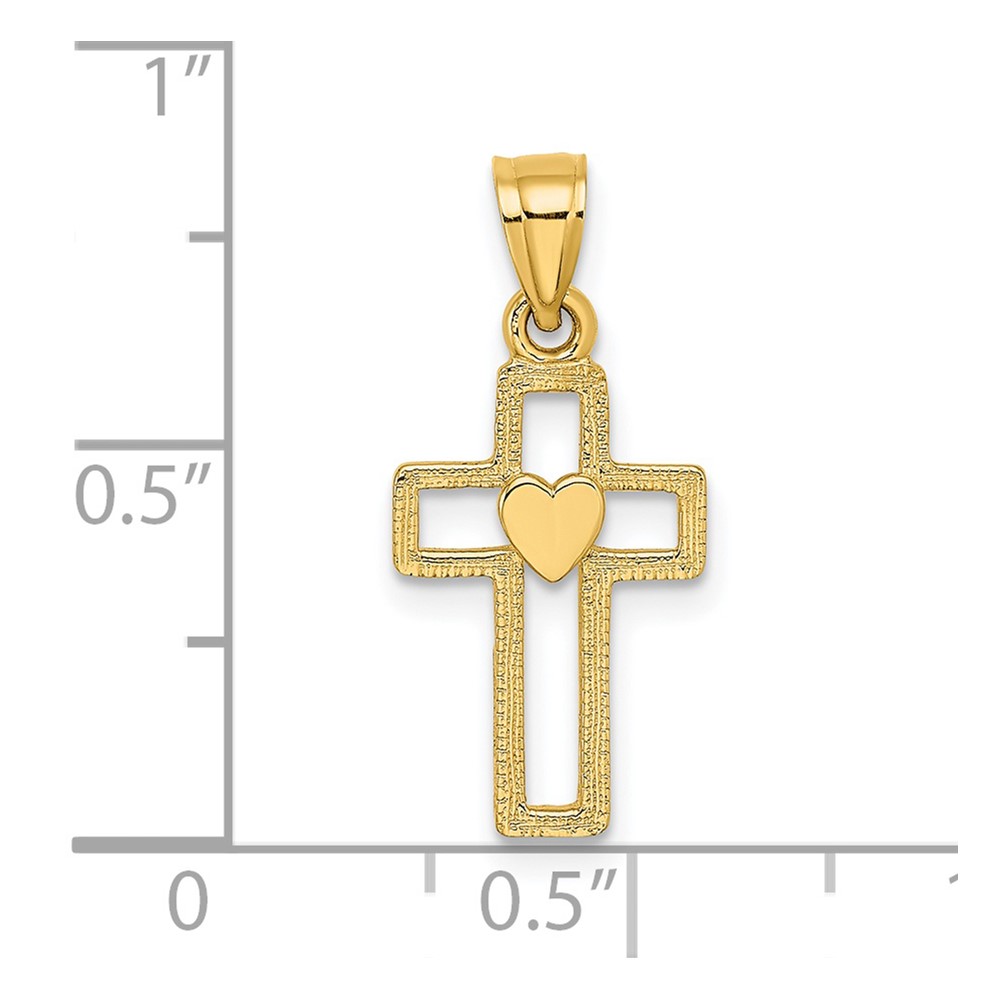 14K Cut-Out Cross w/ Heart Charm (K8331)