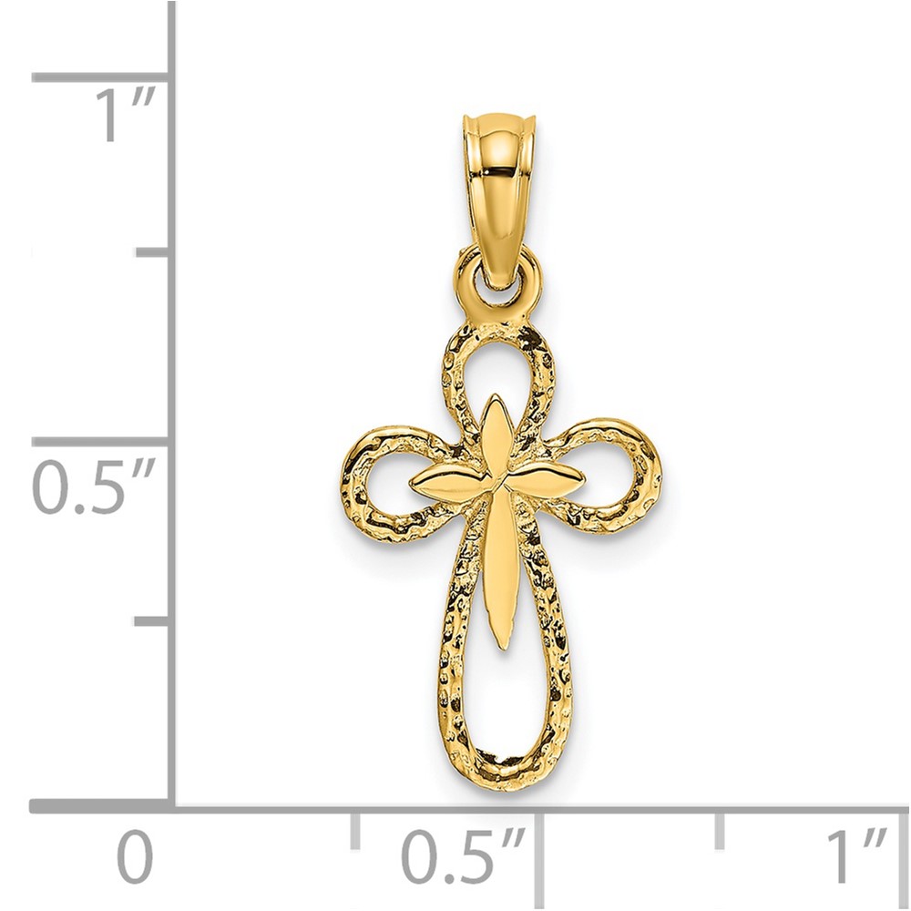 14K Cut-Out Cross w/ Small Interior Cross Charm (K8338)