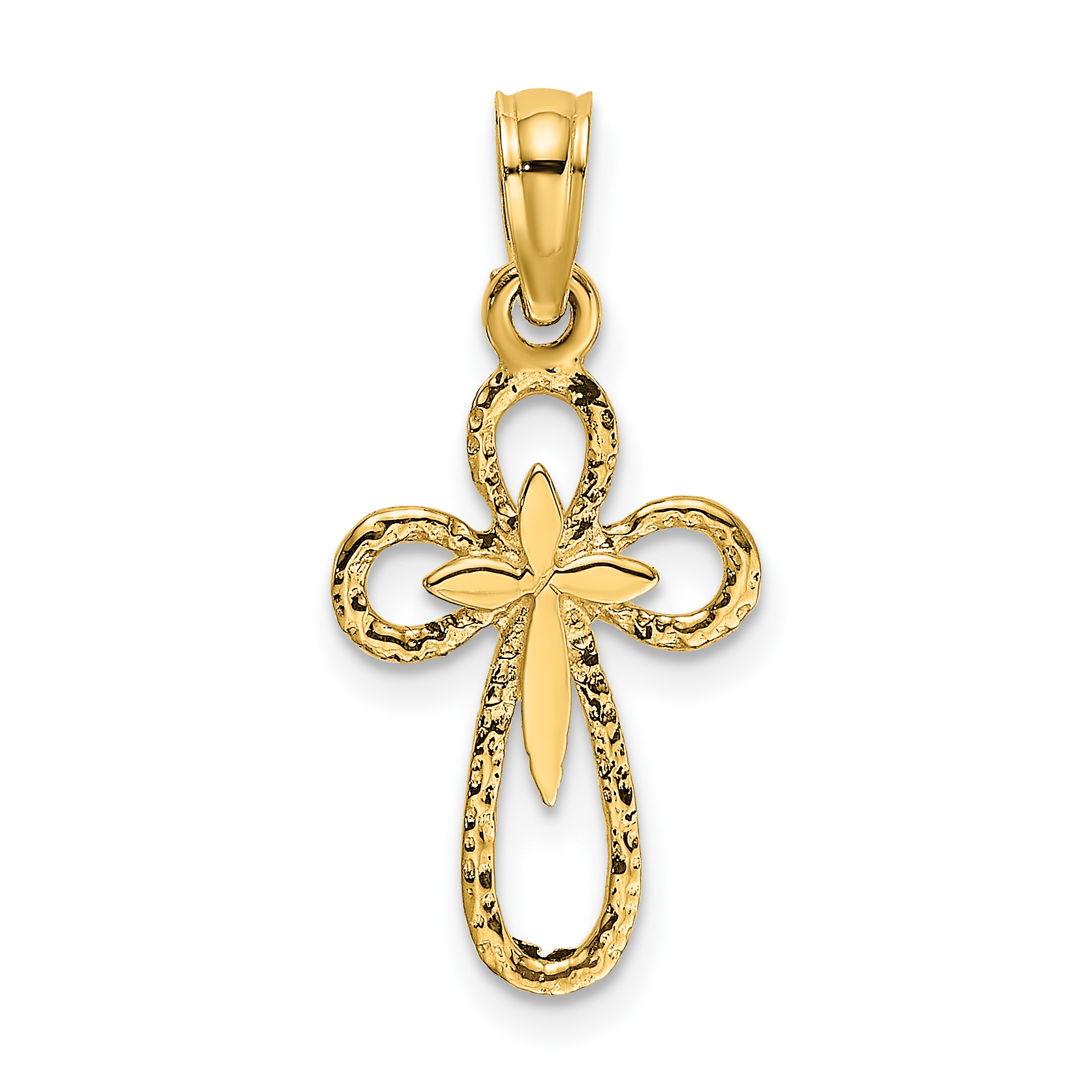 14K Cut-Out Cross w/ Small Interior Cross Charm (K8338)