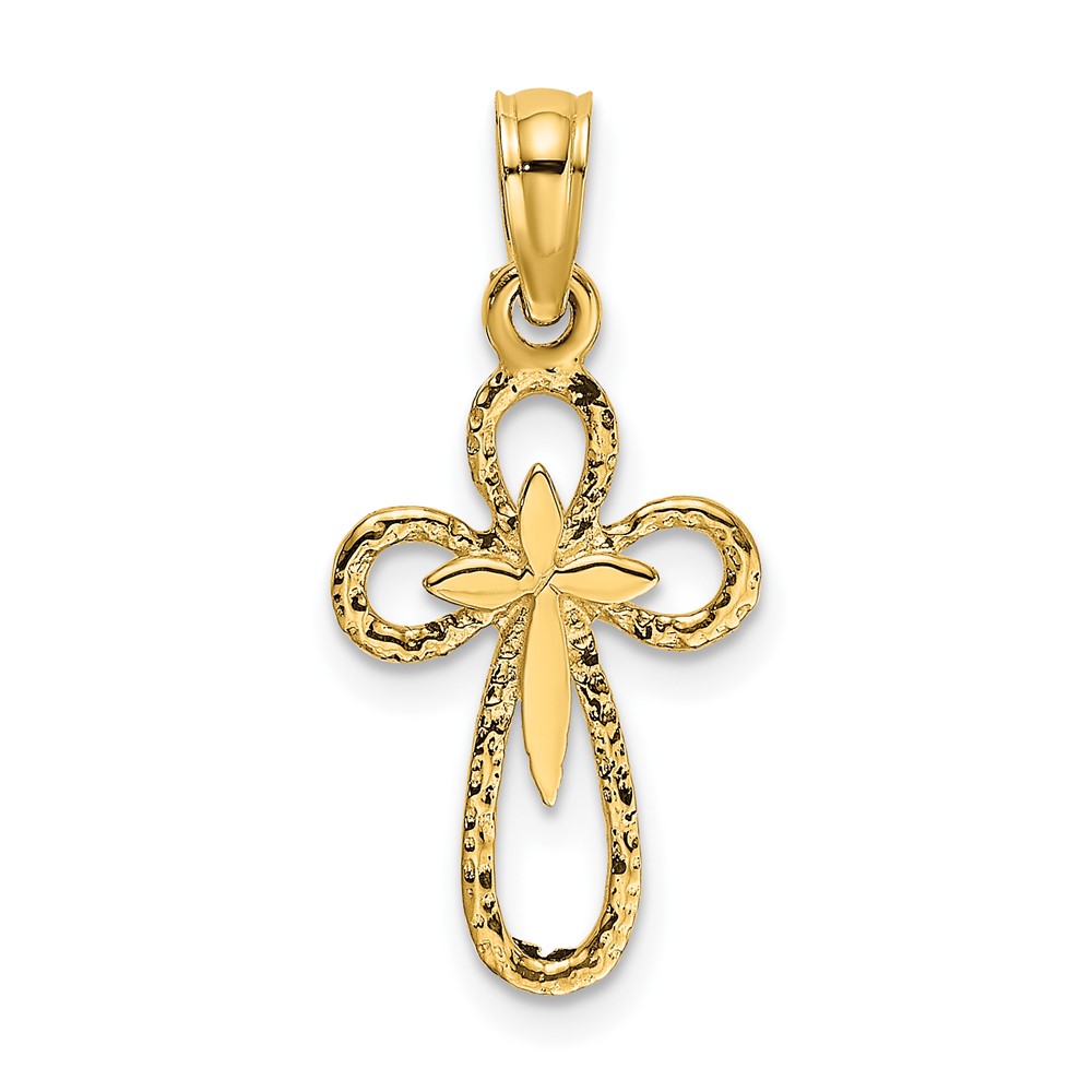 14K Cut-Out Cross w/ Small Interior Cross Charm (K8338)