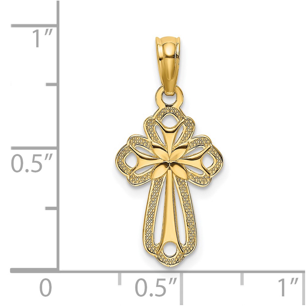 14K Cut-Out Polished and Textured Cross Charm (K8339)