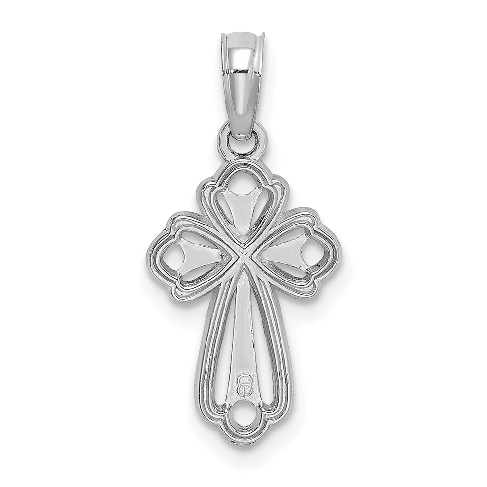 14K White Gold Cut-Out Polished and Textured Cross Charm (K8339W)