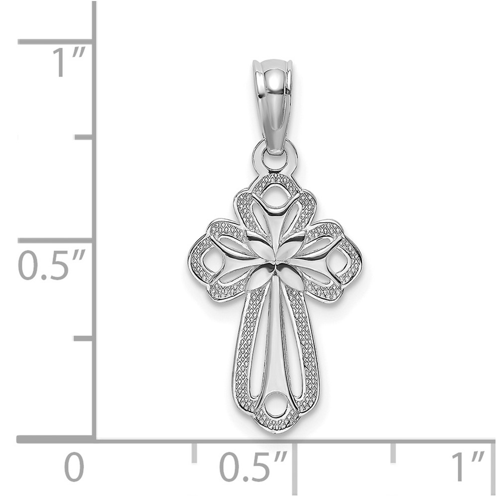 14K White Gold Cut-Out Polished and Textured Cross Charm (K8339W)