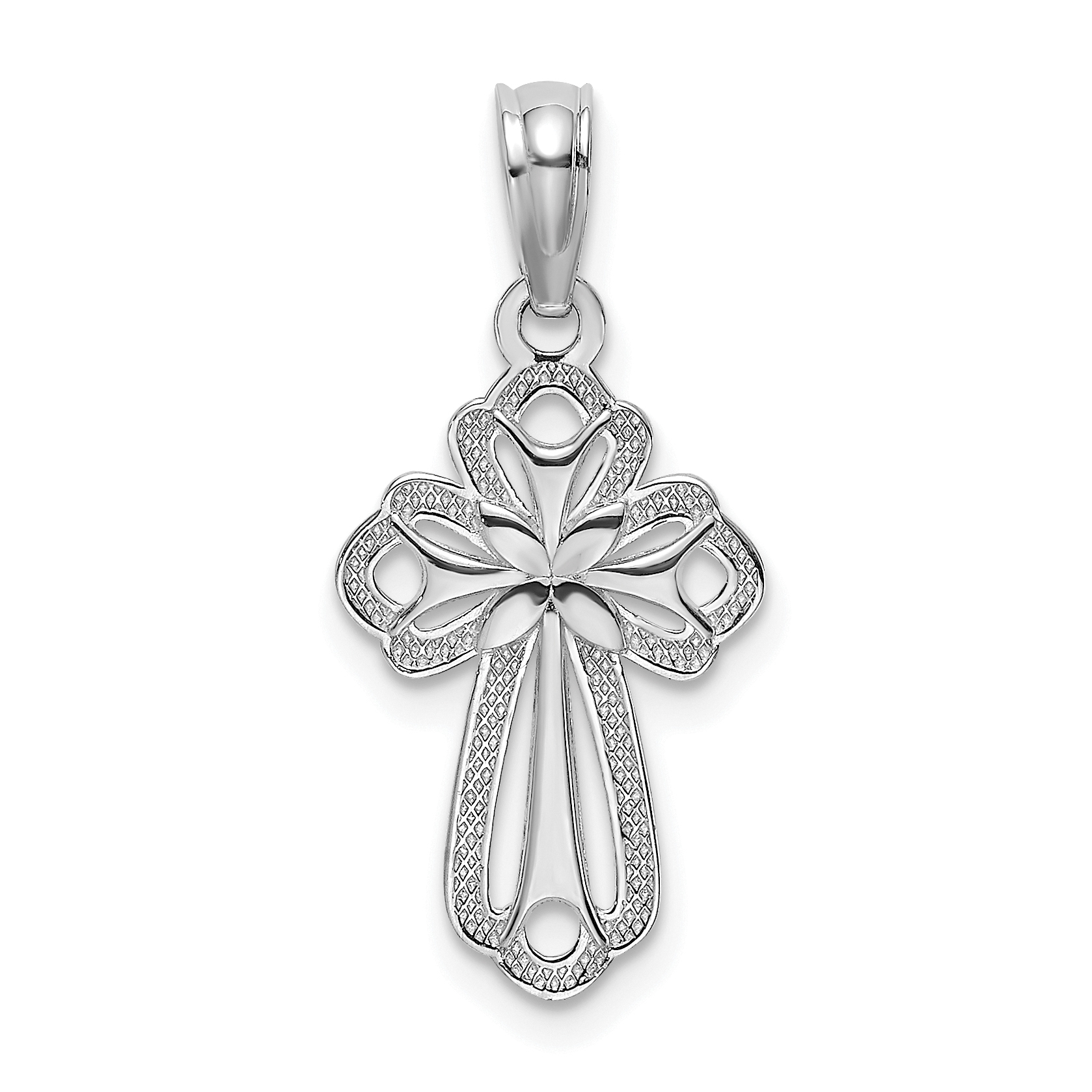 14K White Gold Cut-Out Polished and Textured Cross Charm (K8339W)
