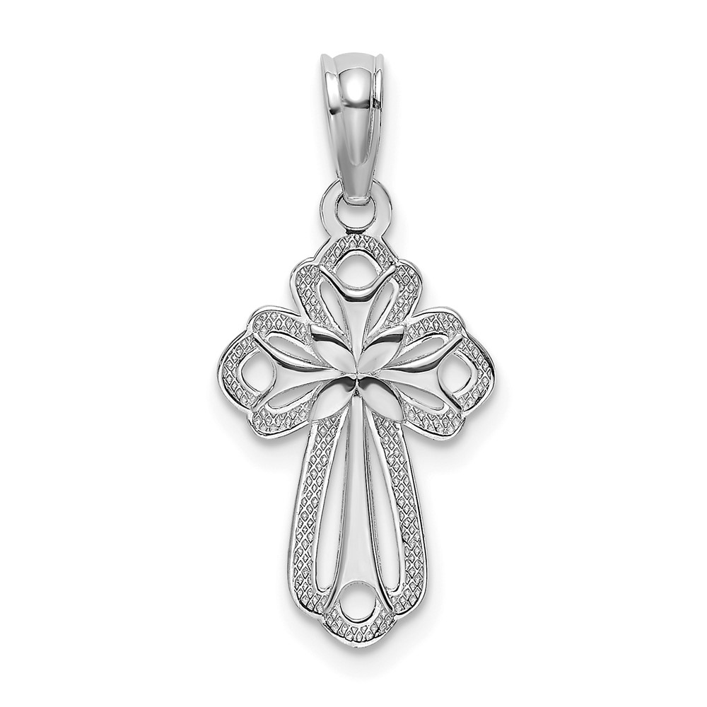 14K White Gold Cut-Out Polished and Textured Cross Charm (K8339W)