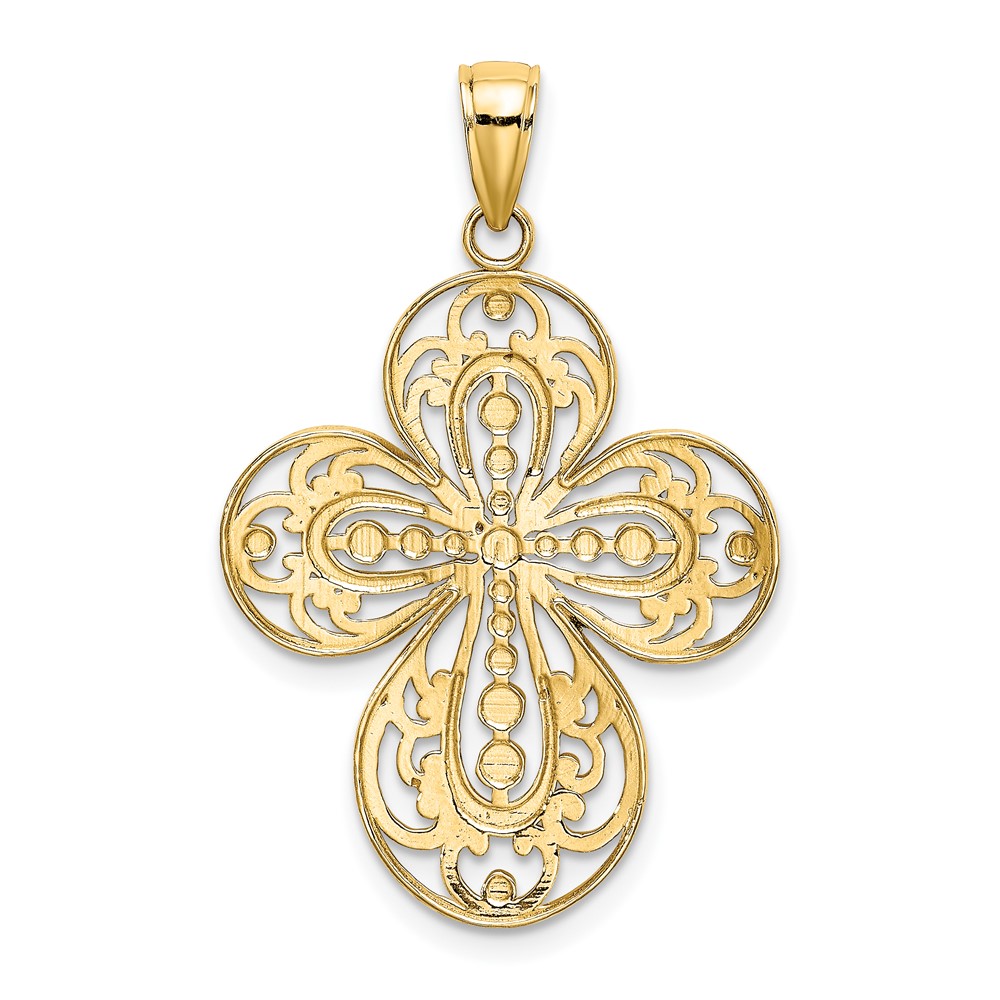 14K Cut-Out w/ Rounded Tips Filigree Cross Charm (K8346)