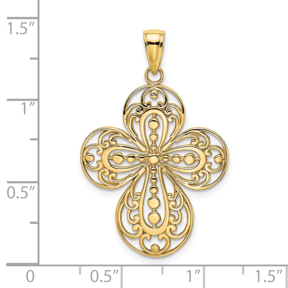 14K Cut-Out w/ Rounded Tips Filigree Cross Charm (K8346)