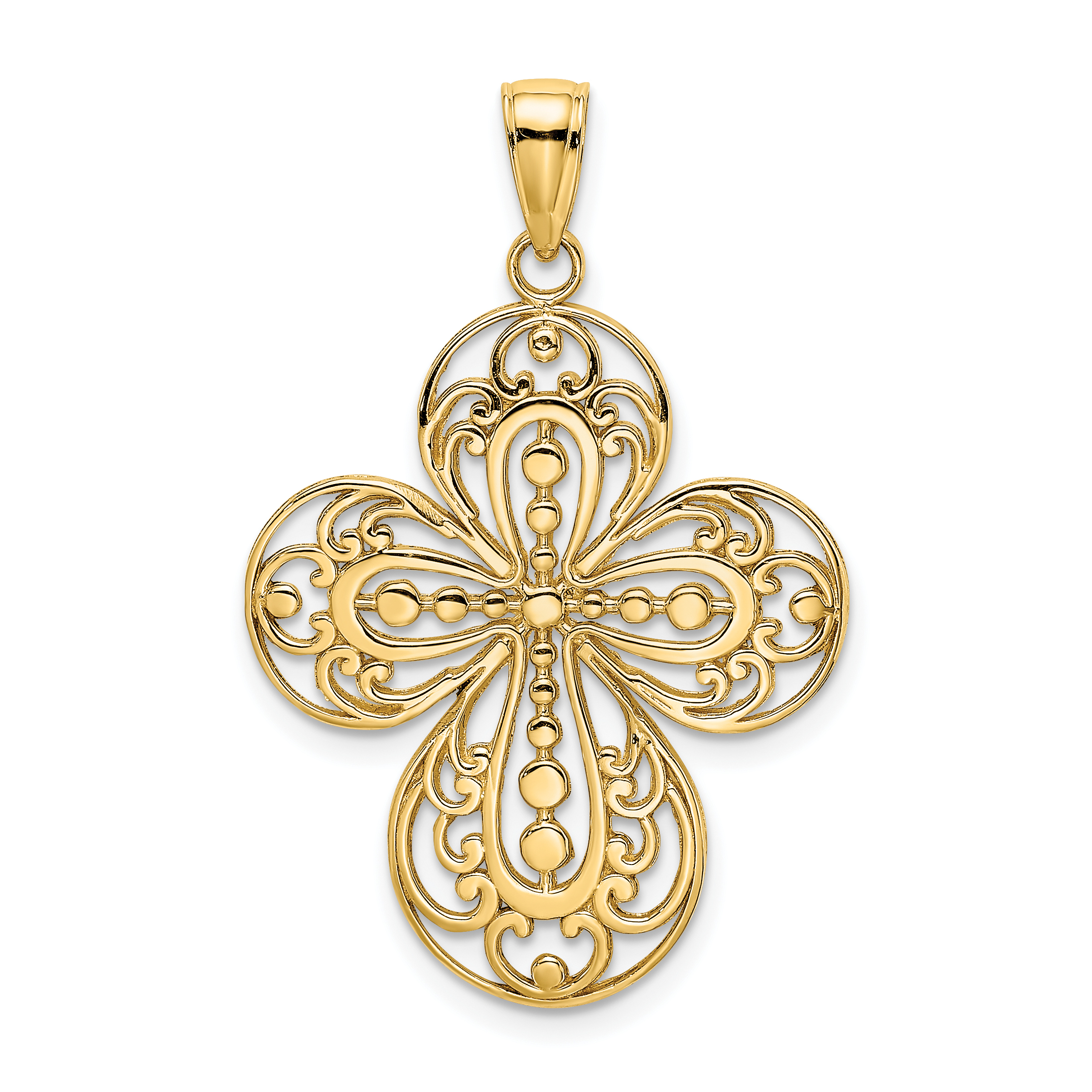 14K Cut-Out w/ Rounded Tips Filigree Cross Charm (K8346)