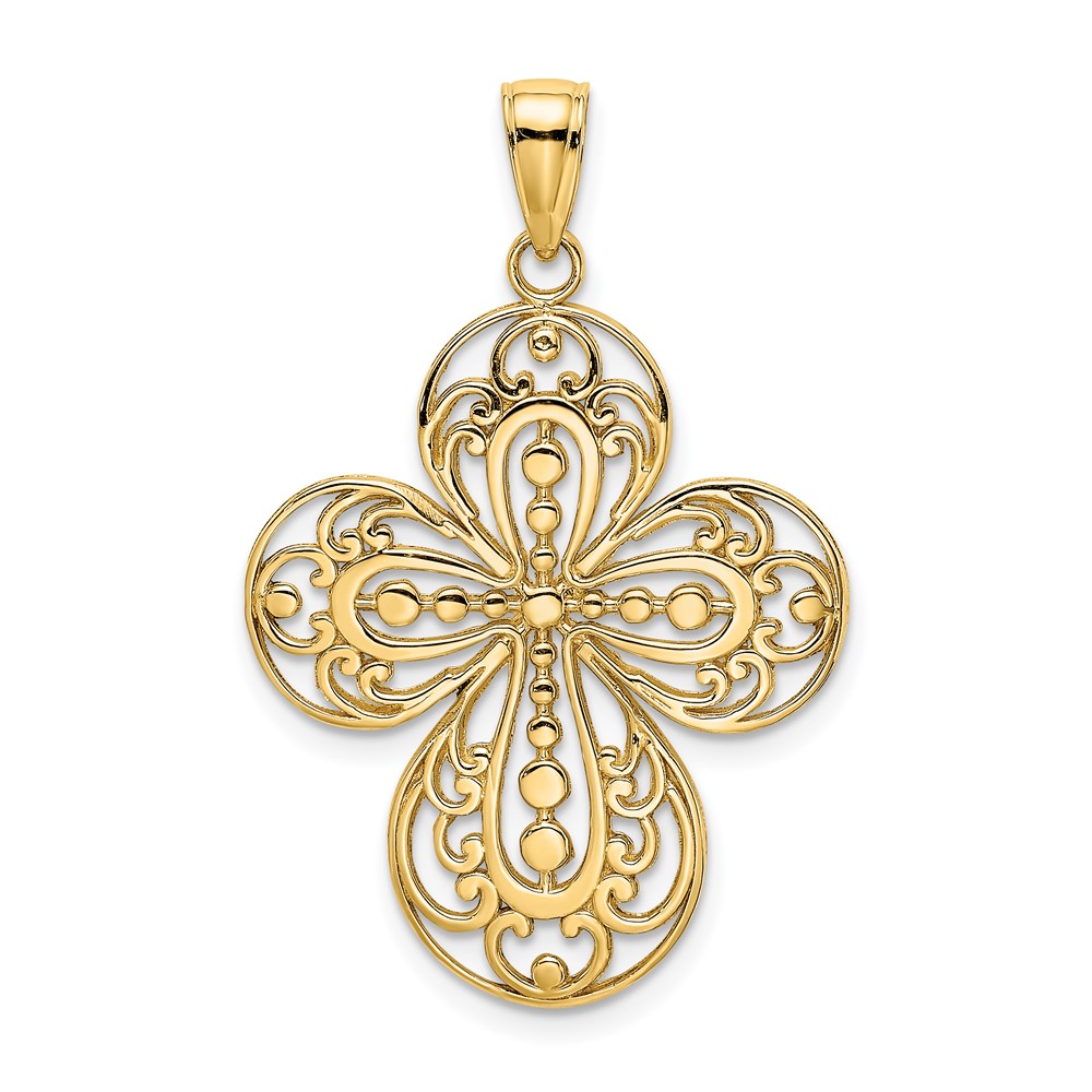 14K Cut-Out w/ Rounded Tips Filigree Cross Charm (K8346)