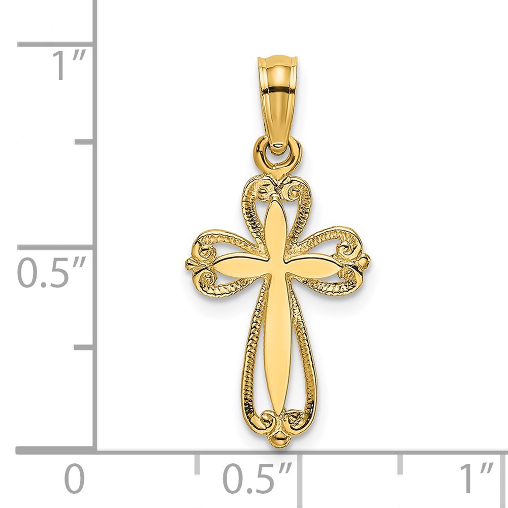 14K Polished and Cut-Out Engraved Cross Charm (K8350)