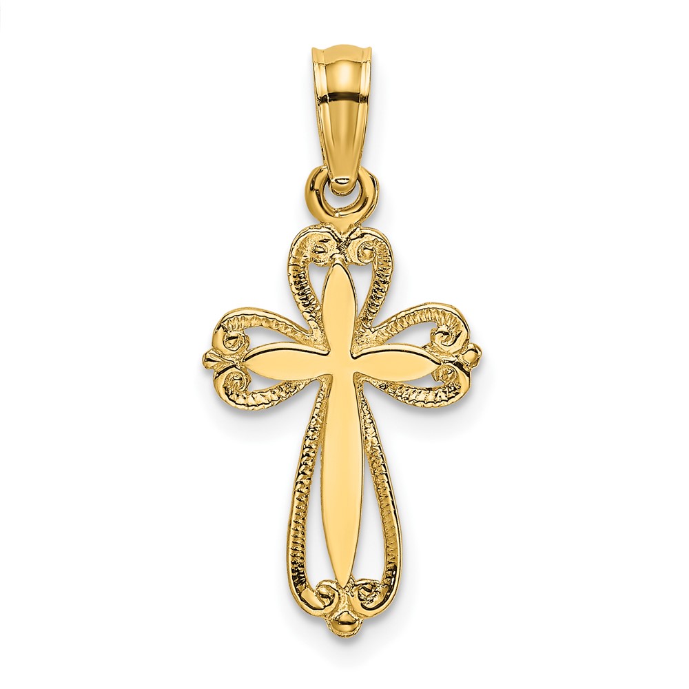 14K Polished and Cut-Out Engraved Cross Charm (K8350)