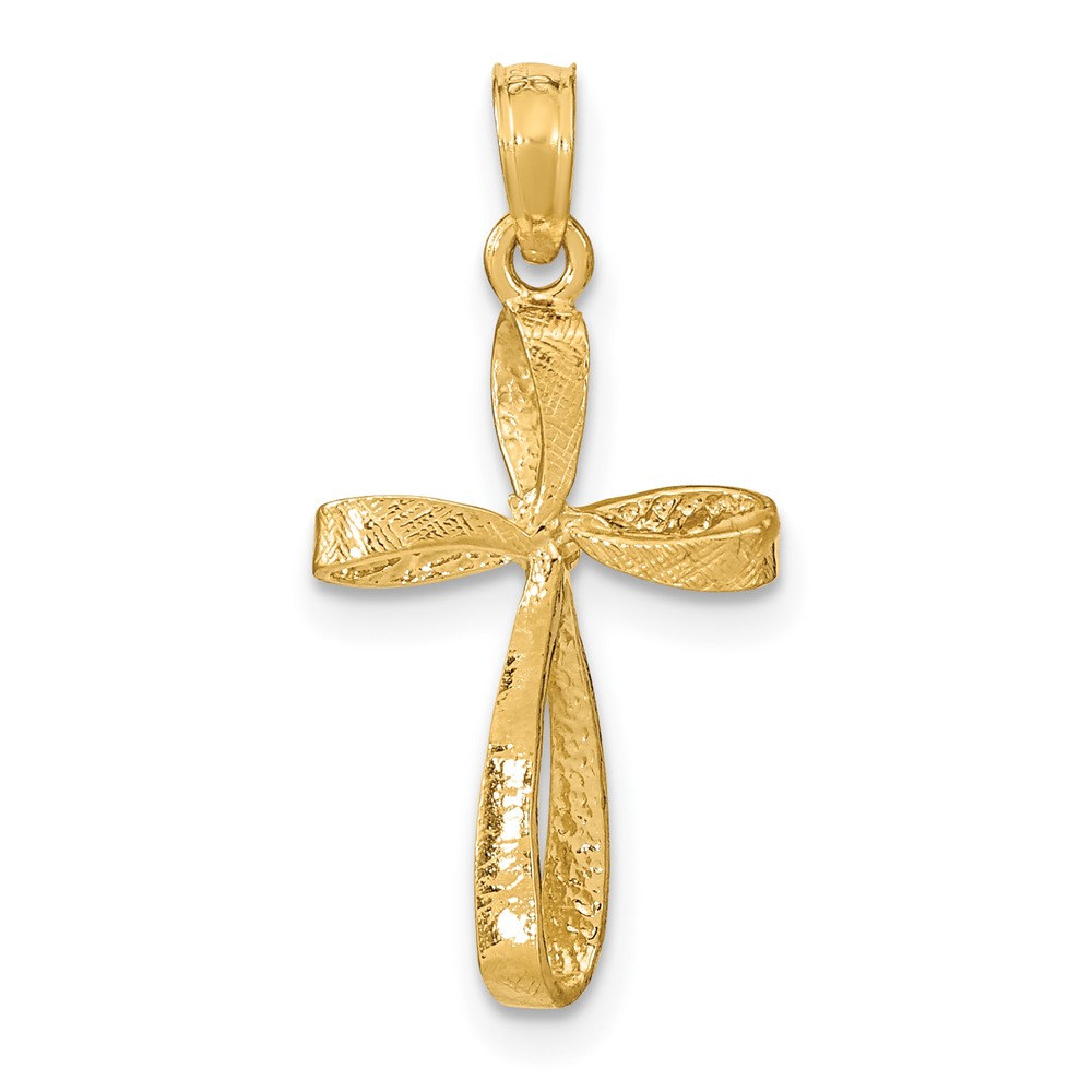 14K 3-D Engraved Polished Twisted Cross Charm (K8353)