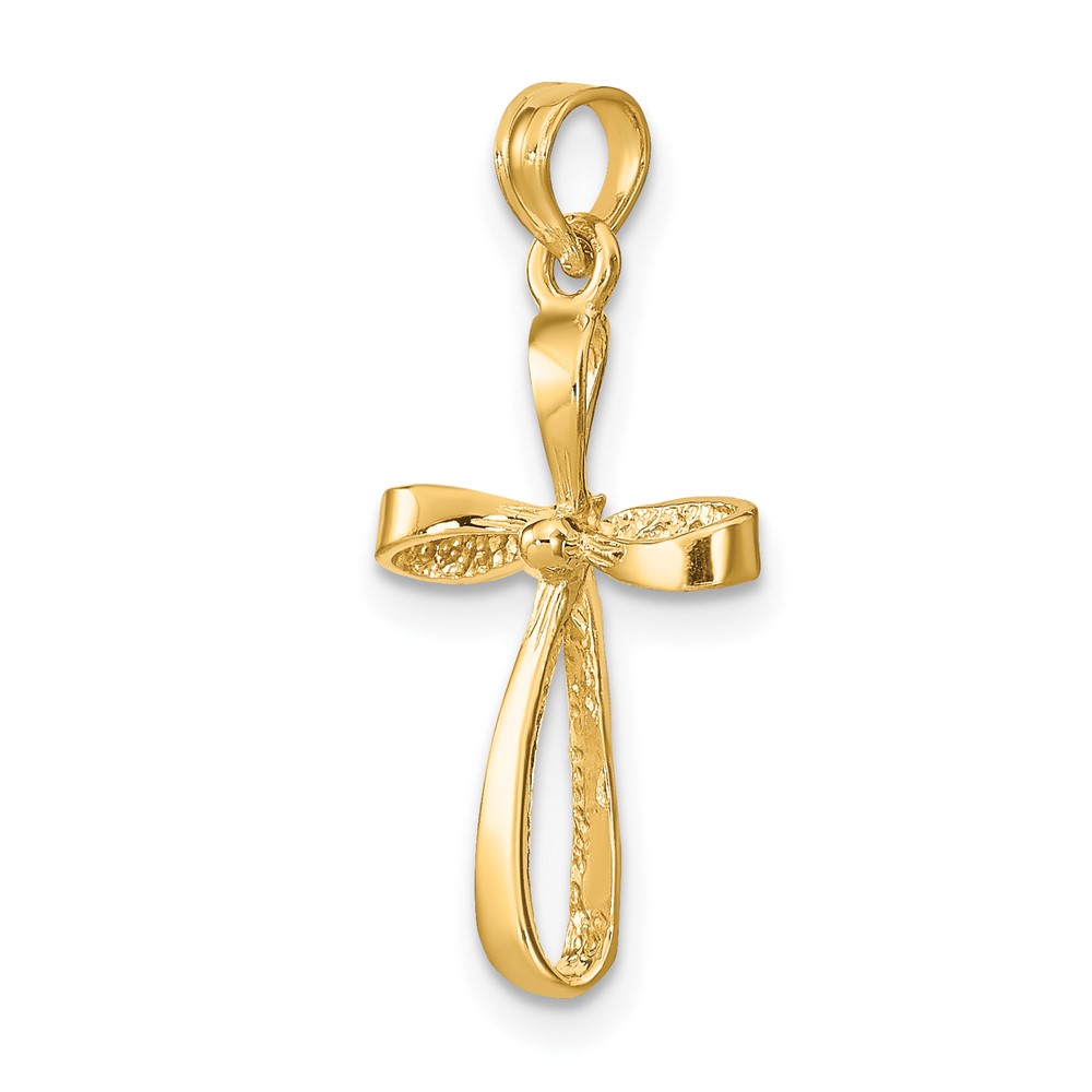 14K 3-D Engraved Polished Twisted Cross Charm (K8353)