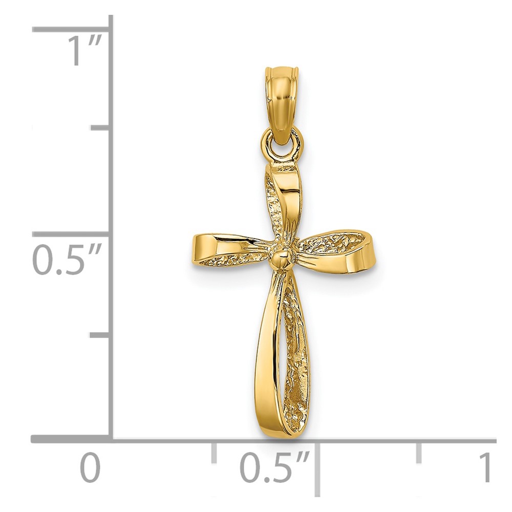 14K 3-D Engraved Polished Twisted Cross Charm (K8353)