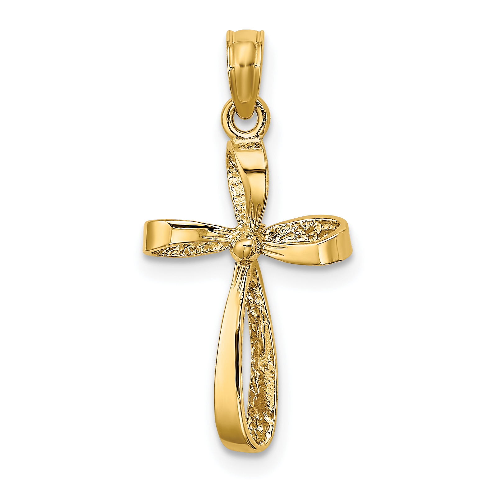 14K 3-D Engraved Polished Twisted Cross Charm (K8353)