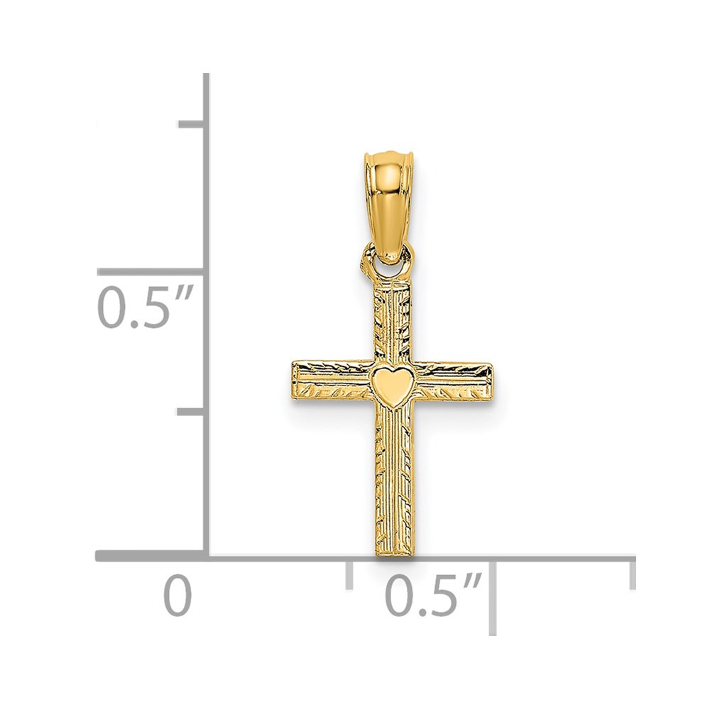 14K Polished Mini Cross w/ Heart Charm (K8367)