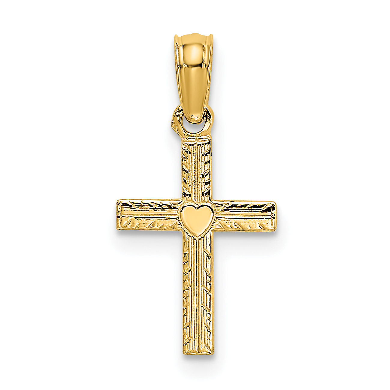 14K Polished Mini Cross w/ Heart Charm (K8367)