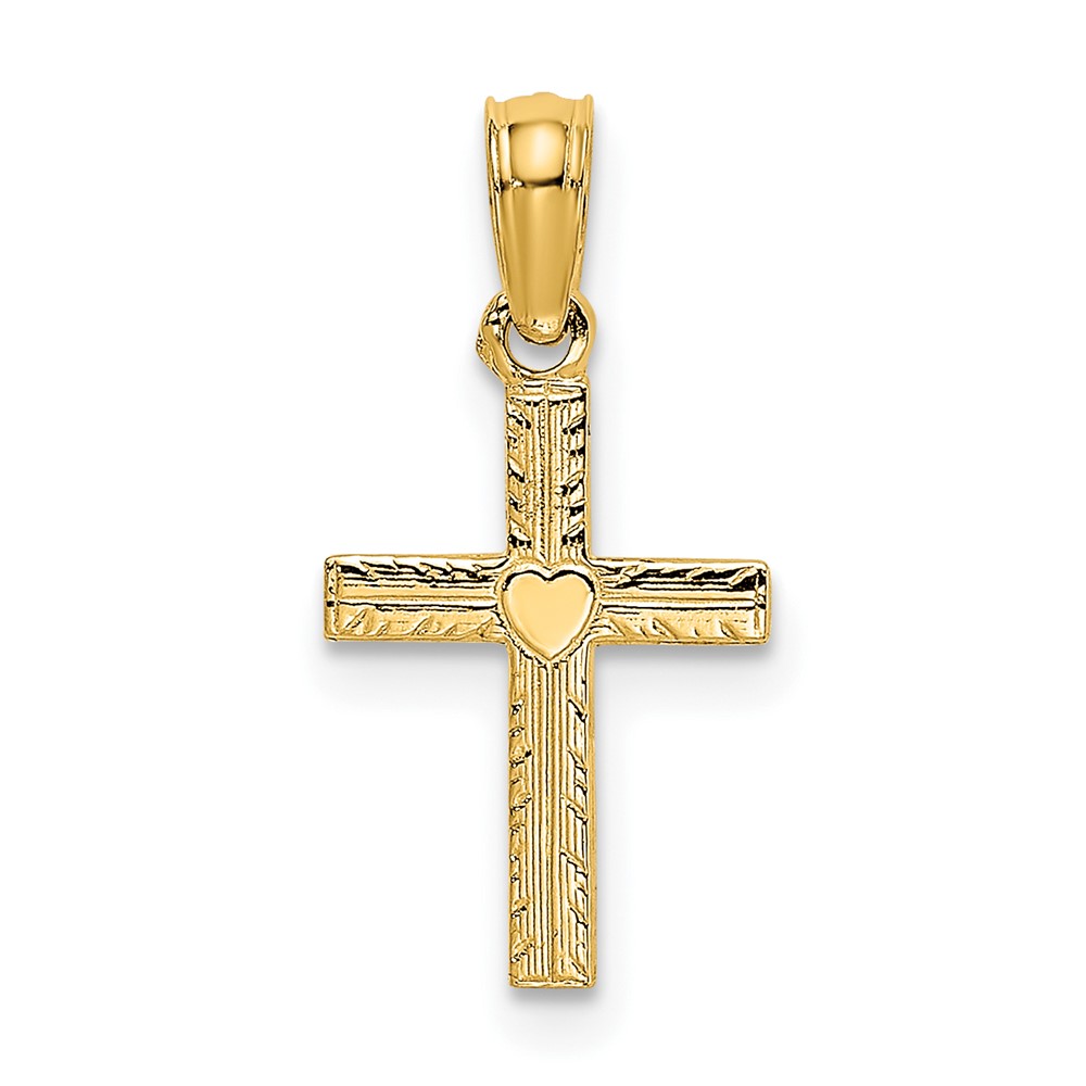 14K Polished Mini Cross w/ Heart Charm (K8367)