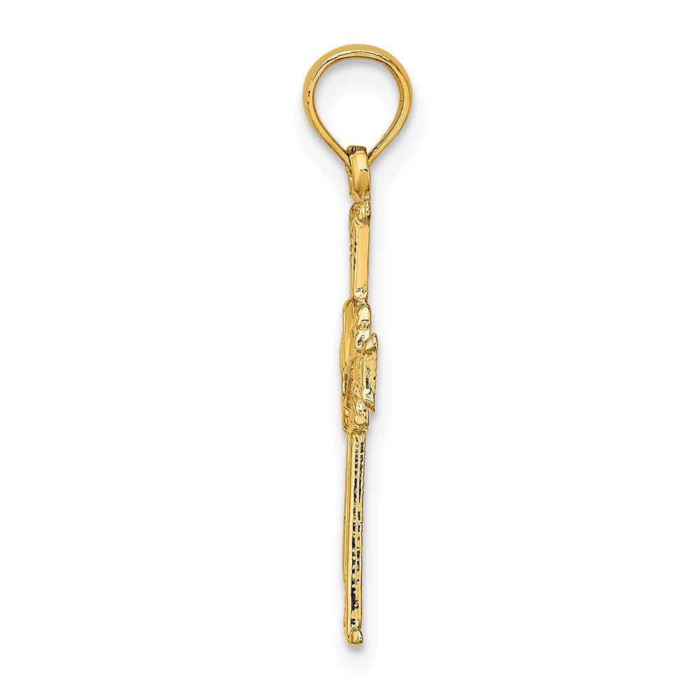 14K Polished and Engraved Cross and Dove Charm (K8368)