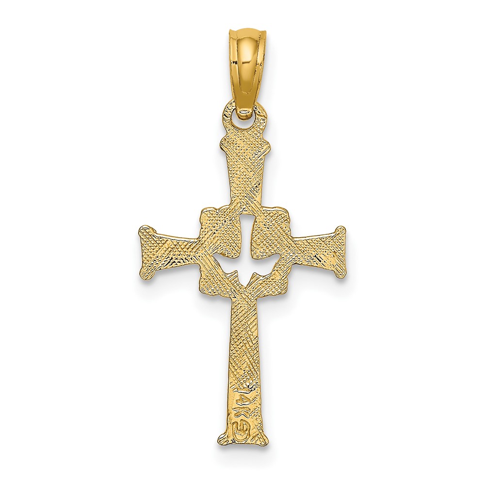 14K Polished and Engraved Cross and Dove Charm (K8368)