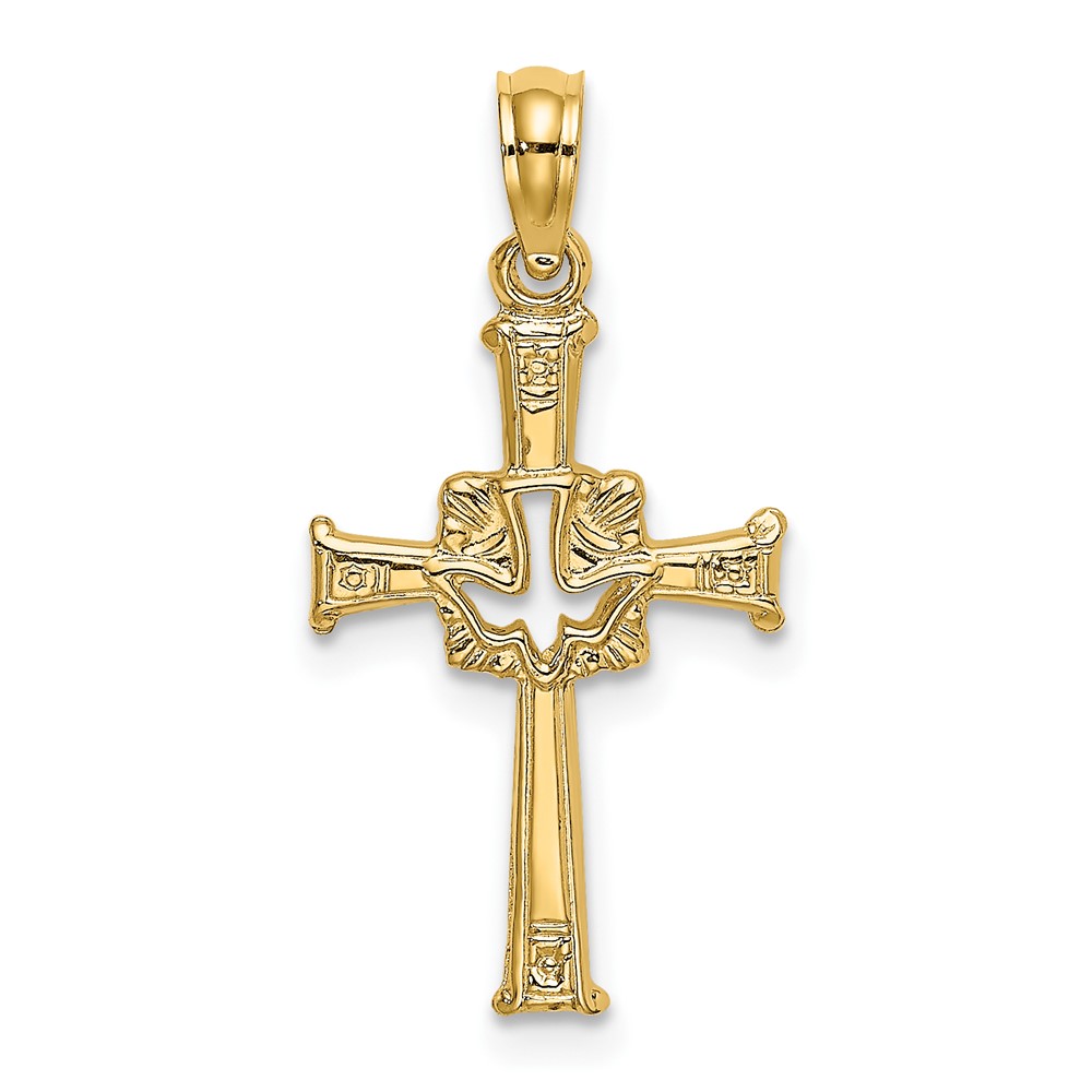14K Polished and Engraved Cross and Dove Charm (K8368)